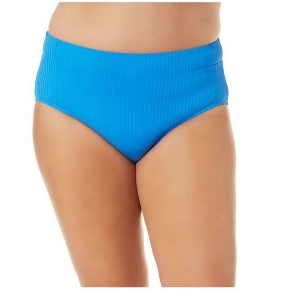 NEW Time And Tru High Waist Bikini Swim Bottom Blue Lined Plus size 2X 20w-22w